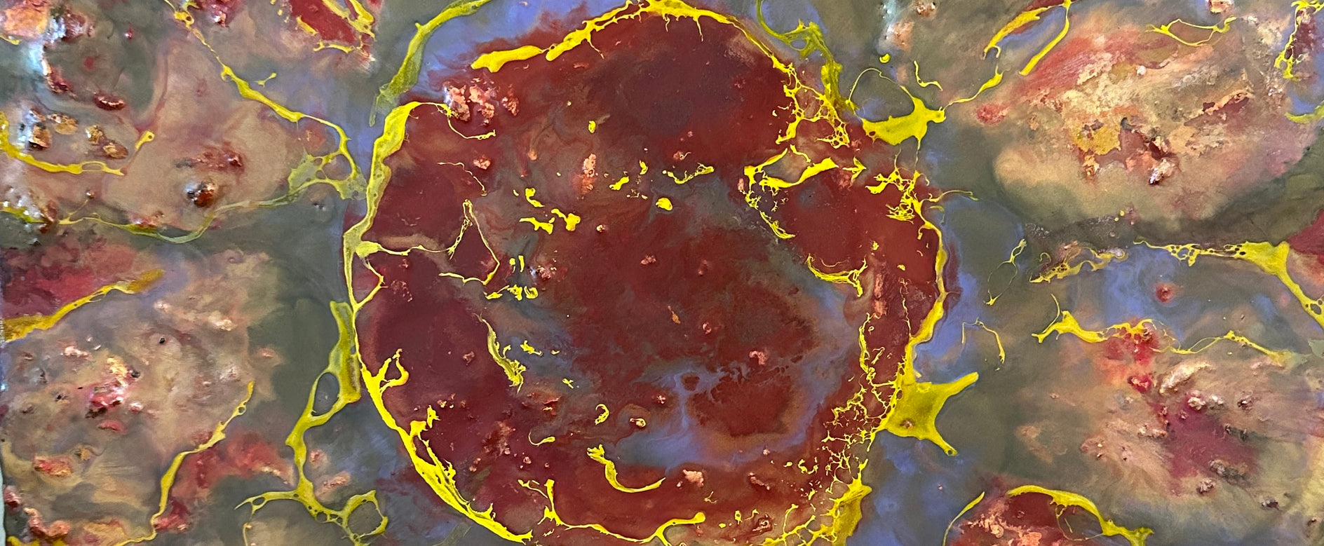 Abstract art with vibrant colors and textured patterns representing a sunflower. Original is a 16x20 inch flat canvas