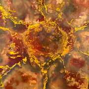 Abstract art, representing a sunflower, with marbled effect in gold, brown, and gray. Original is 8x10 inches, on canvas.