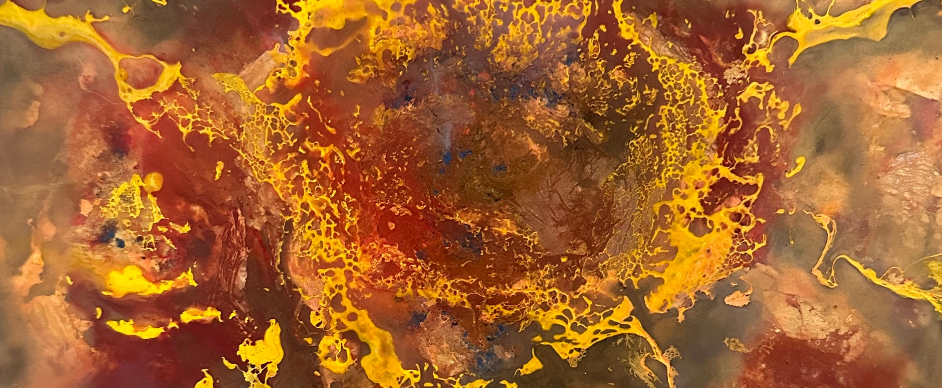 Abstract art, representing a sunflower, with marbled effect in gold, brown, and gray. Original is 8x10 inches, on canvas.