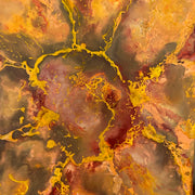 Abstract art representing a sunflower, with swirling patterns of gold, brown, and red. Original is 8x10 inches on canvas.