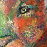 Colorful abstract painting of a lion's face