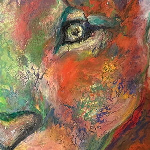 Colorful abstract painting of a lion's face