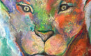 Colorful abstract painting of a lion's face