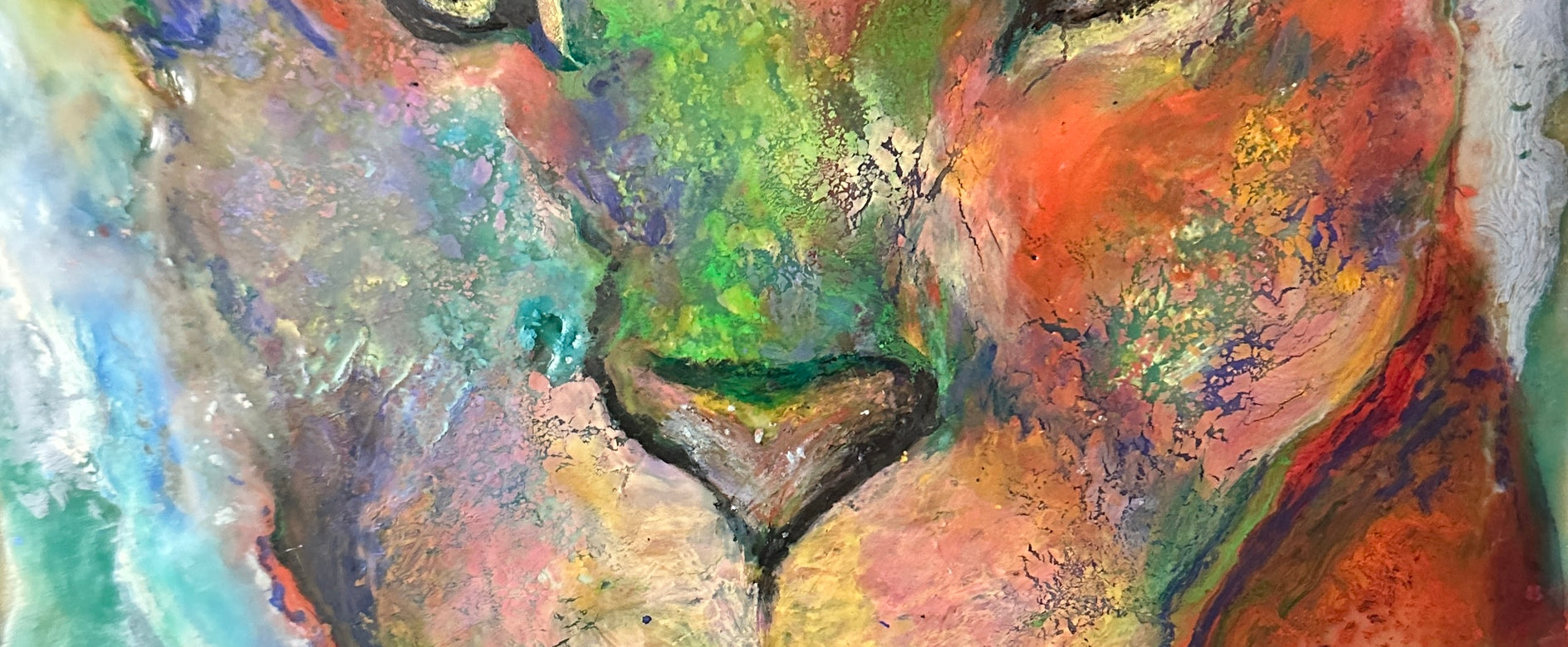 Colorful abstract painting of a lion's face