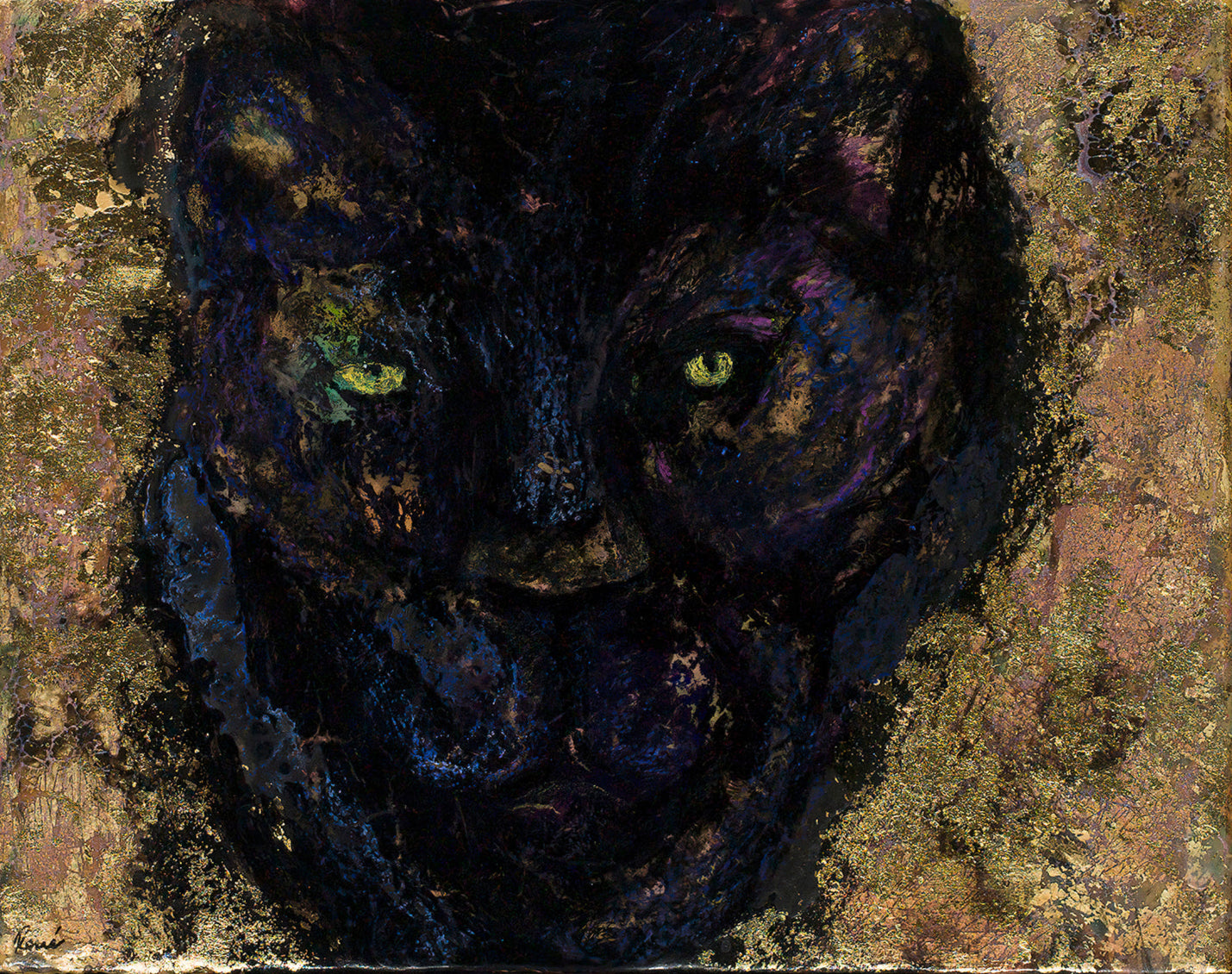 Artistic depiction of a cat's face with textured background