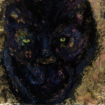 Artistic depiction of a cat's face with textured background