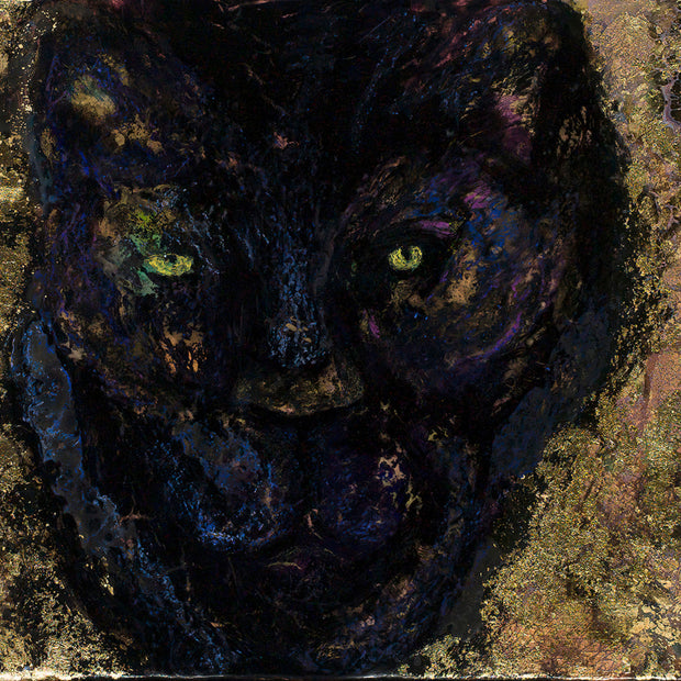 Artistic depiction of a cat's face with textured background